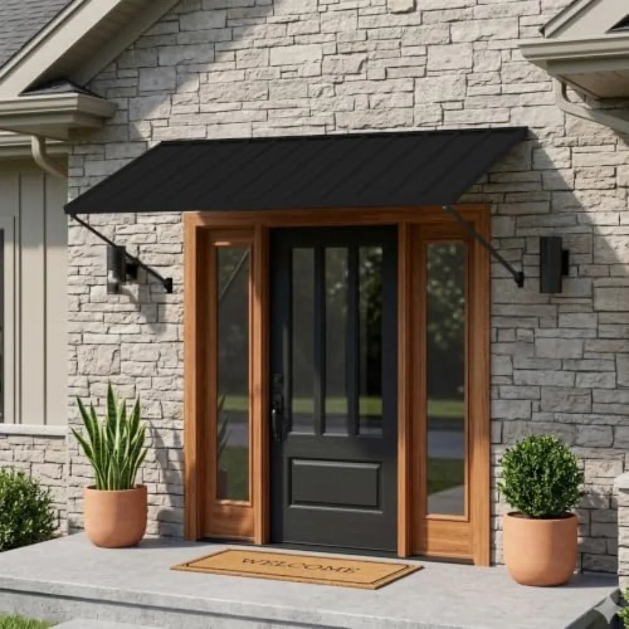 Adjustable Door Window Awning 4-Level Tilt, Aluminum Frame