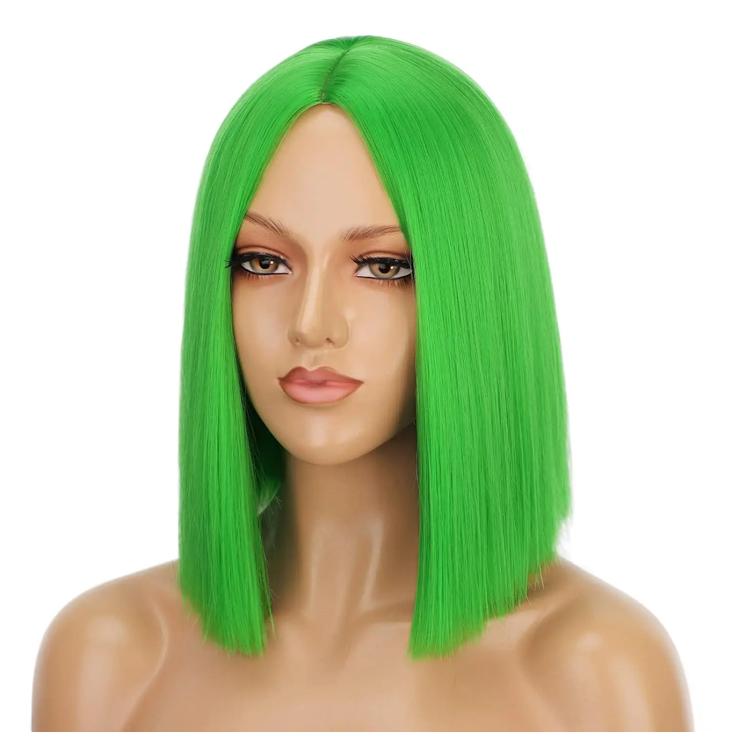 合成ショートボブウィッグ 女性用 ストレート カラーウィッグ パーティーウィッグ コスチュームウィッグ ミドルパート コスプレ 楽しい 聖パトリックの日