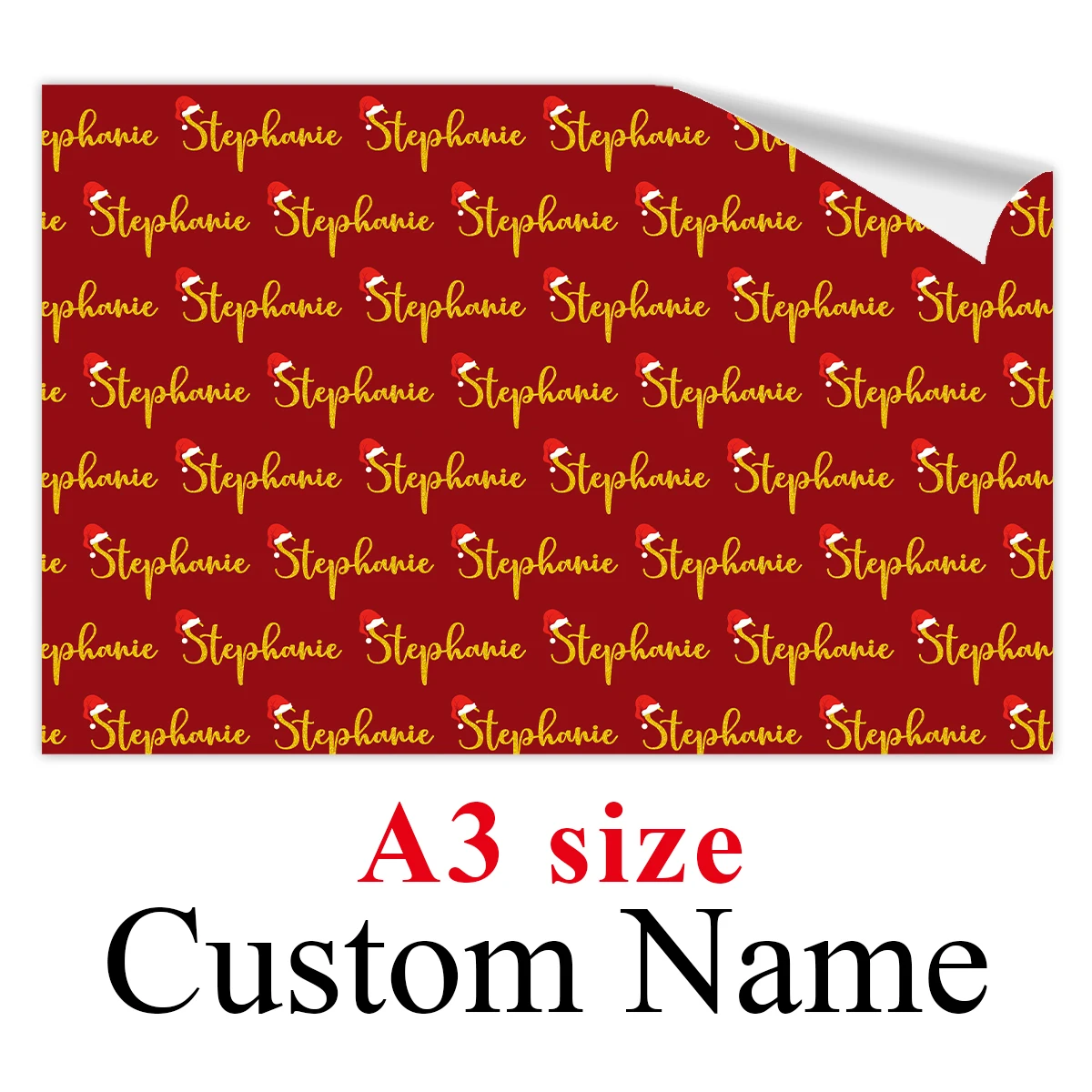 3 Stück Weihnachts-Geschenkpapier mit individuellem Namen, personalisiertes A3-Geschenkpapier mit Weihnachtsmütze-Design, festliches Papier für DIY-Handwerk, Weihnachtsdekoration