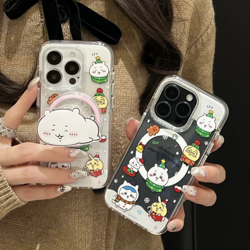 

Cartoon rabbit Magnetic Stand Phone Case For iPhone 16 15 13 14 Pro Max Cover with Magsafe Holder shockproof Case Funda silicone