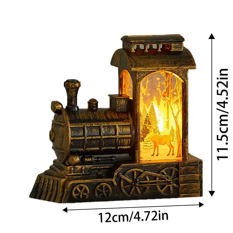 크리스마스 눈 글로브 기차 조각상 작은 기차 조각상 눈 글로브 LED 랜턴, 소용돌이 물 반짝이 겨울 휴일 센터피스