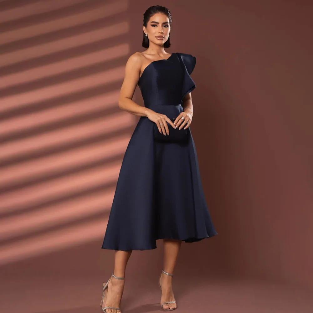 Customized High Quality Knee Length One Shoulder Sleeveless Wrinkle A-line Women Prom Evening Dresses Gece Elbisesi Düğün فساتين