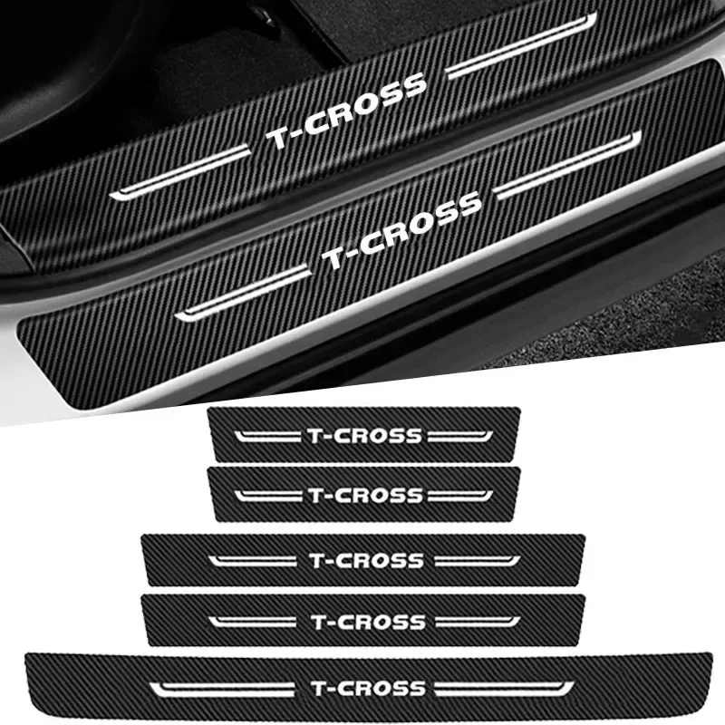 for VW T-cross Logo Car Front Rear Door Threshold Stickers Emblem Door Sill Scuff Plate Guard Decal Accessories