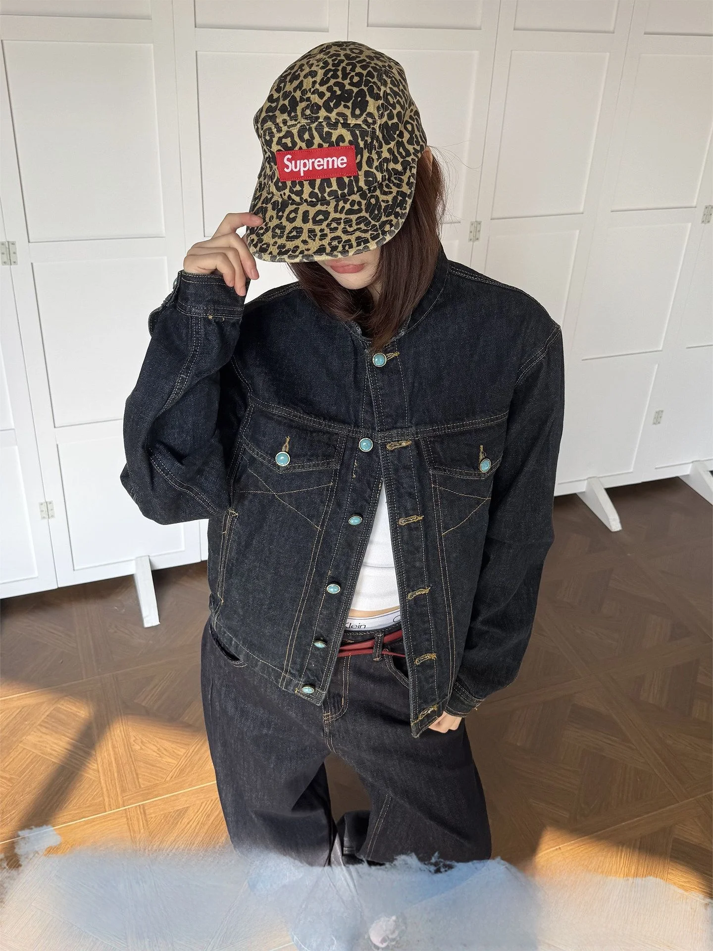 

Don Cry Denim Jacket Women's American Deconstructed Jacket Loose Fit Long Sleeve Button Decorated Bright Line Decorated Short...