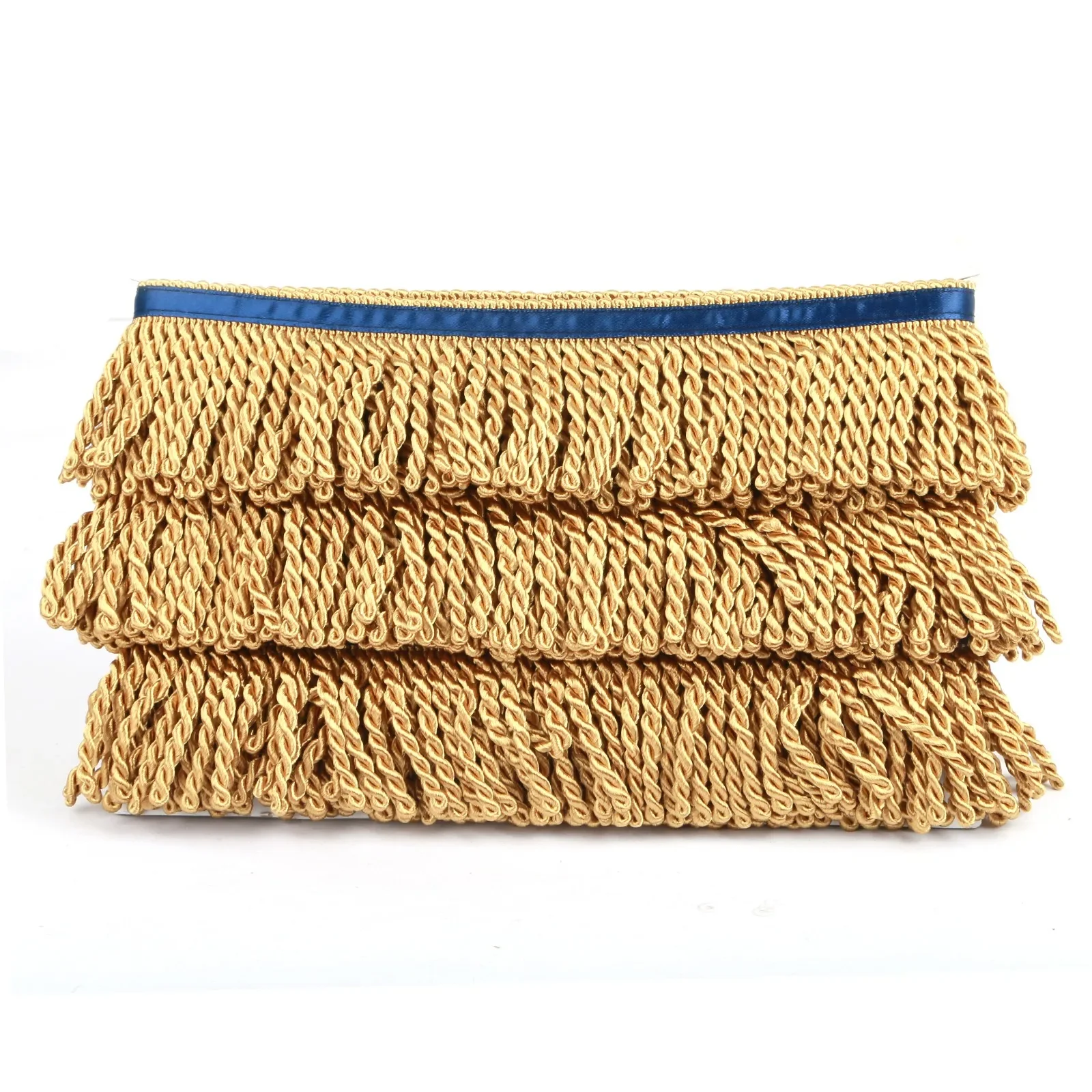 5 Yards Bullion Fringe Trim 2.5 Inches Fabric Trims Sewing DIY Decoration for Clothes Gold Hebrew Fringes with Blue Ribbon