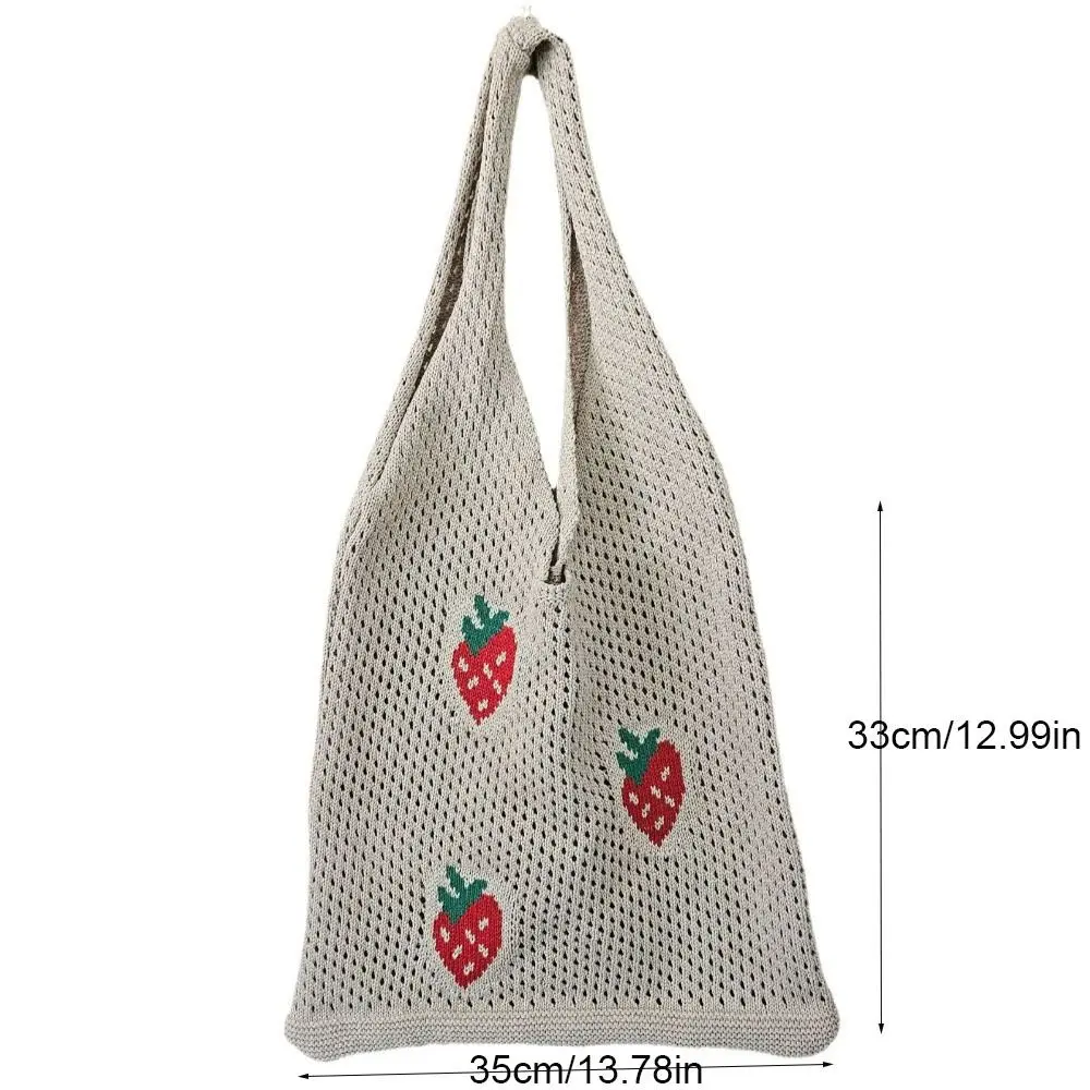 Printed Strawberry Crochet Shoulder Bag Large Capacity Handbag Knitted Crochet Bag Commute Underarm Bag Knitting Tote Bag Girls