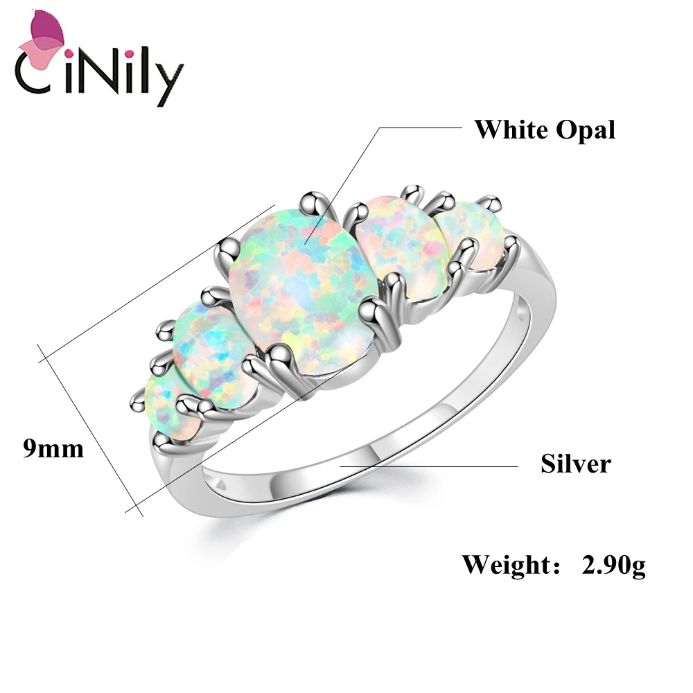 CiNily White Fire Opal Rings With Oval Big Stone Silver Plated Wedding Engagement Minimalist Bohemia Boho Jewelry Size 10 11 12