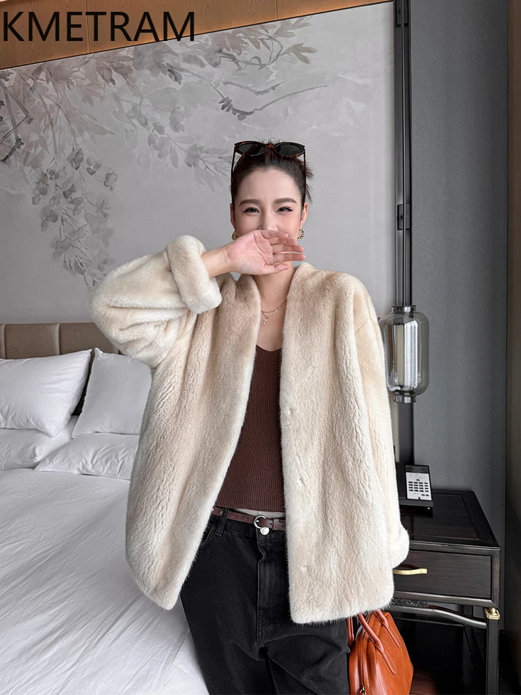 KMETRAM 100% Natural Velvet Whole Mink Fur Coat Woman Mid Length Fur Jacket Warm Women' s Clothes Winter 2025 fourrures femmes