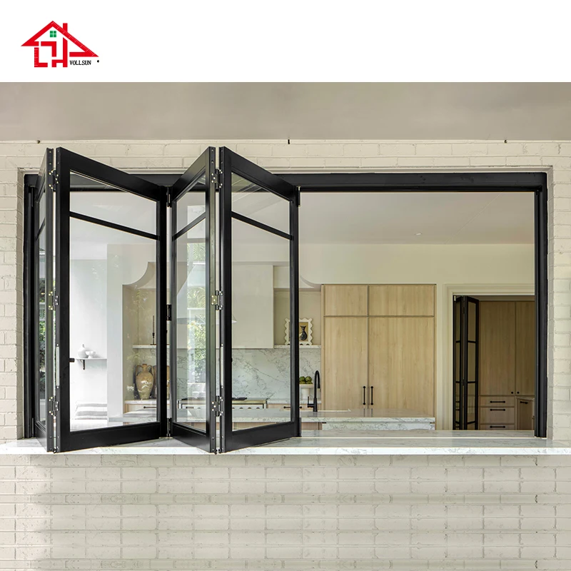 Aluminium Tempered Glass Bi Fold Window, Soundproof Triple Glazed Low E Sliding Folding Window for Villa Garden Custom