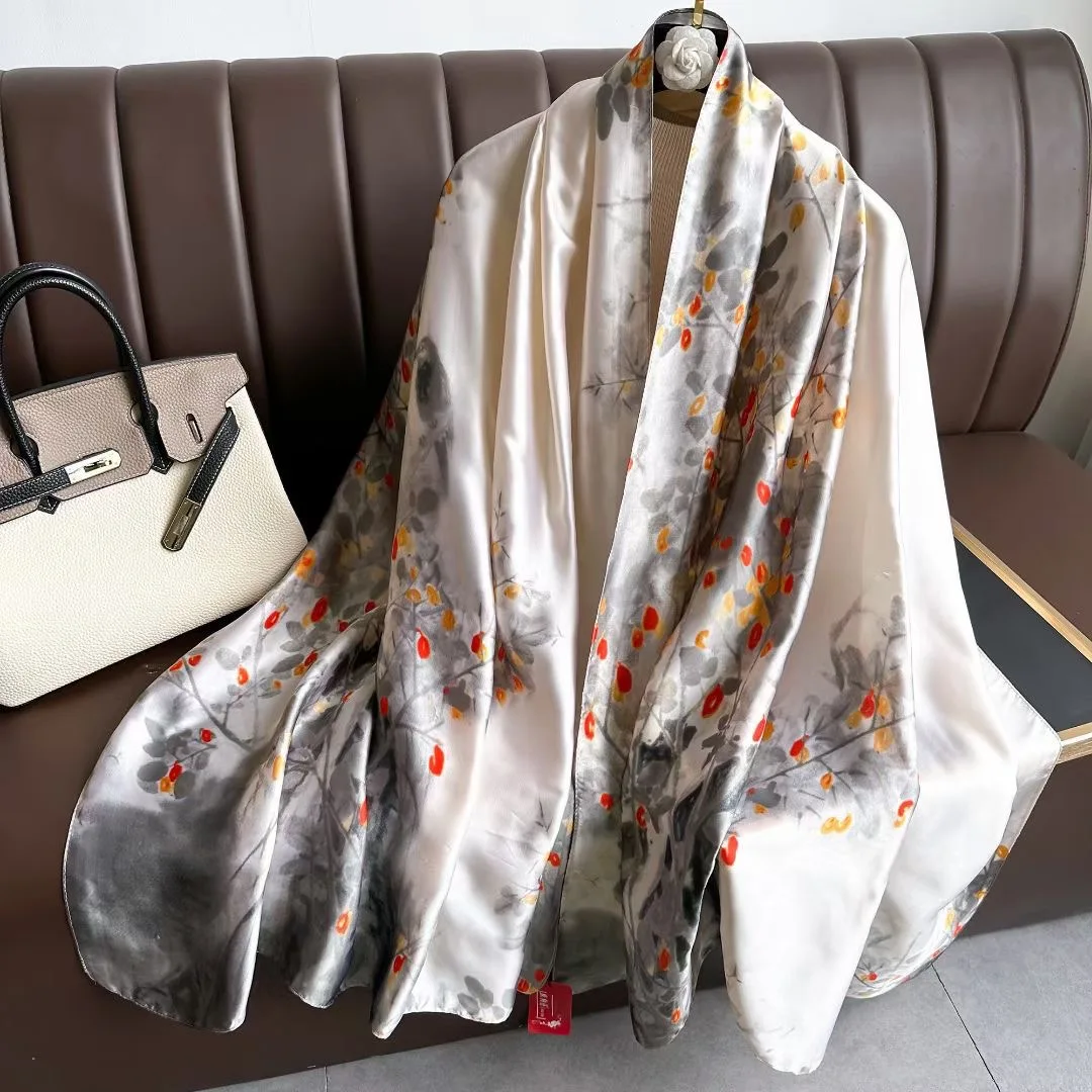 2023 Luxury Satin Print Bandannas Fashion Long 180X90CM Beach Towel Four Seasons Popular Shawls Europe And America Silk Scarves