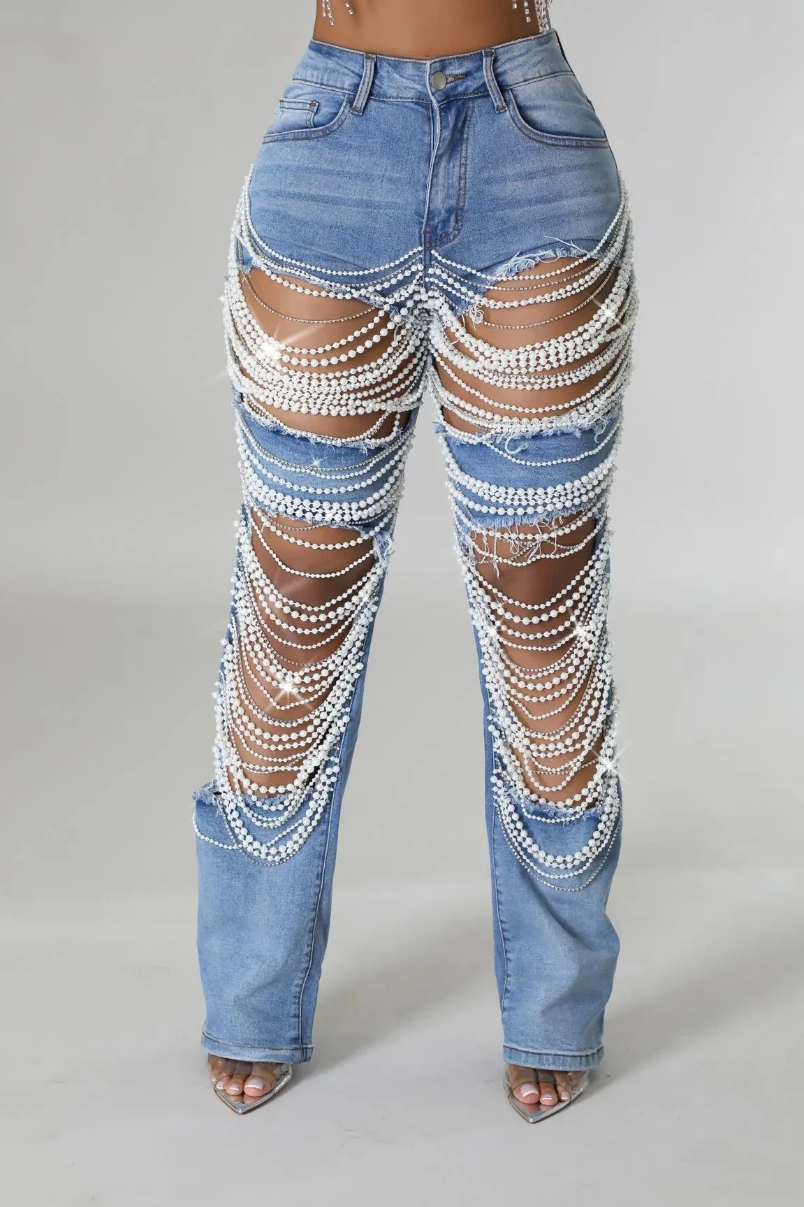 

Women Jeans Summer Destroyed Punk Style Rhinestone Embroidery Stretch Skinny Denim Pants Gothic Boho Chic Streetwear Fashion