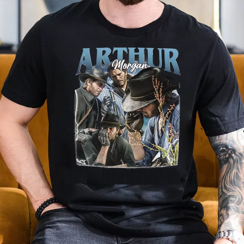 2025 الصيف آرثر مورغان خمر الجرافيك 100% القطن الخالص تي شيرت مطبوع الفداء الميت 2 تأثيري قمصان قصيرة الأكمام مريحة Y2k