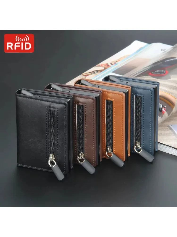 Pop-Up-Kreditkartenetui für Herren, schmal, RFID-blockierend, Kartenetui, Geldbörse für Herren, Karten-Geldbeutel, Geldbörse, PU-Leder, kurze Geldbörsen