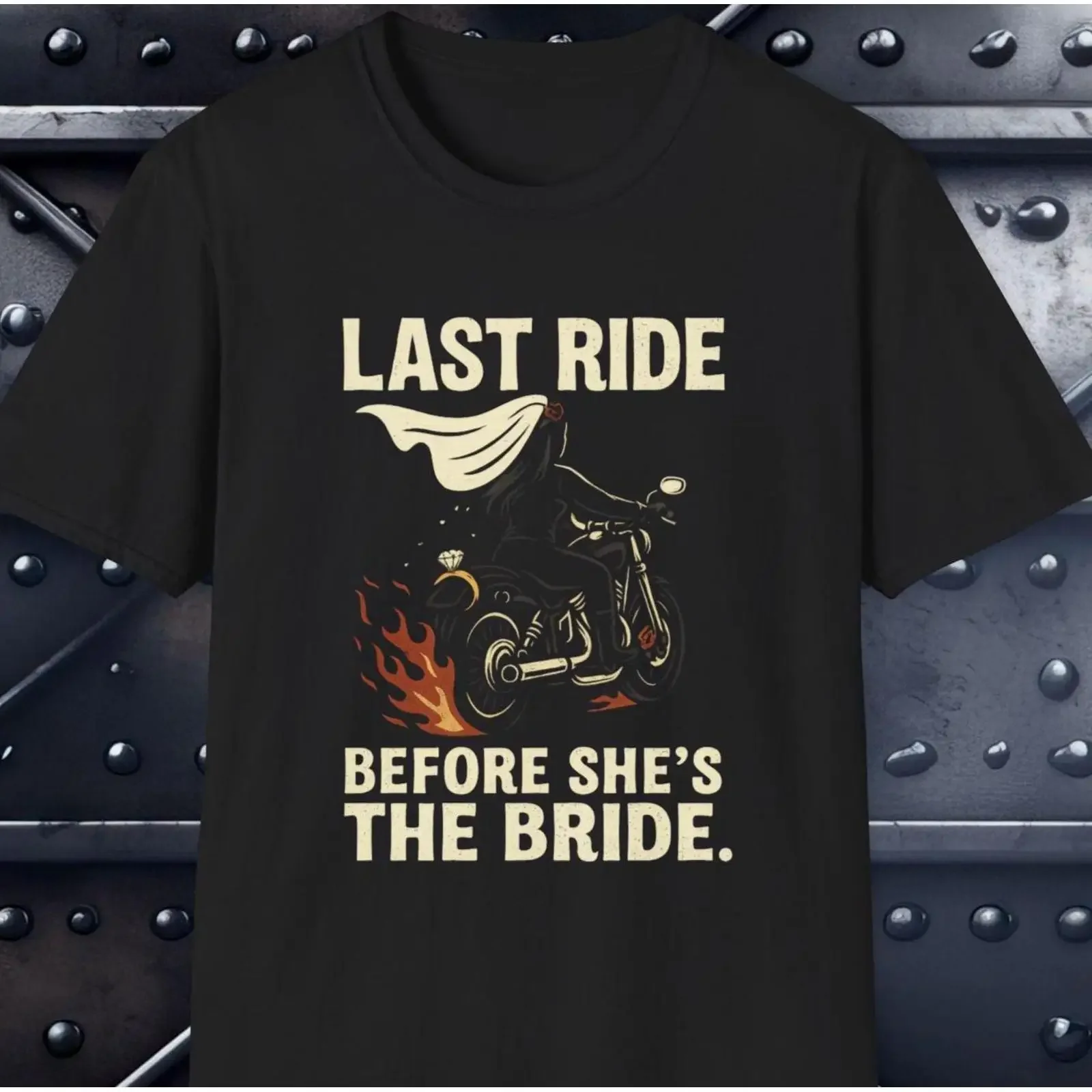 Funny Bride Biker T Shirt Last Ride Before She amp 39 s The Bachelorette s vintage Washed streetwear Comfortable Stretched