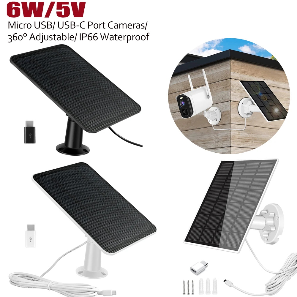 Solar Panel 6W/5V Outdoor Solar Cells Charger Solar Panels IP65 Waterproo Type-C Camera Solar Charging Board for Security Camera