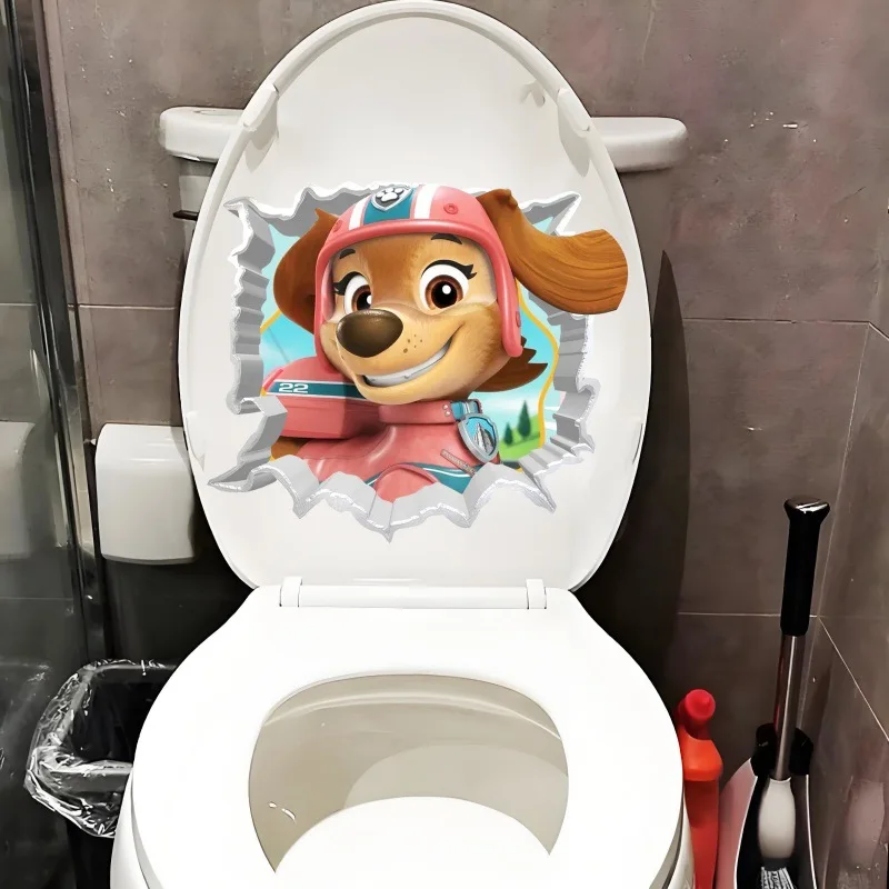 Paw Patrol Chase 3D Funny Toilet Stickers DIY Wc Washroom Home Decoration Children Cute Puppy Pet Animal Wall Art Decals Sticker