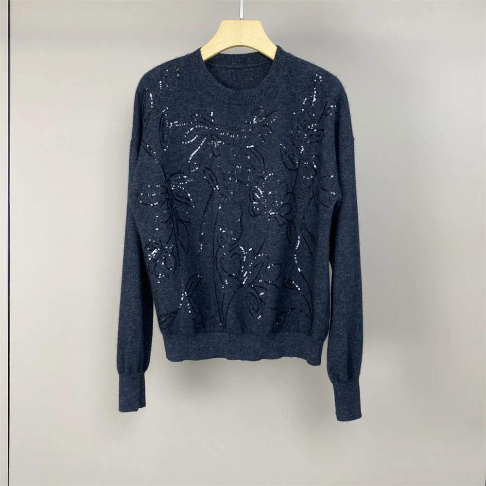 24 B /C Fall New Sequin Pullover Casual Long Sleeve Cashmere Sweater Women's Clothing High Quality