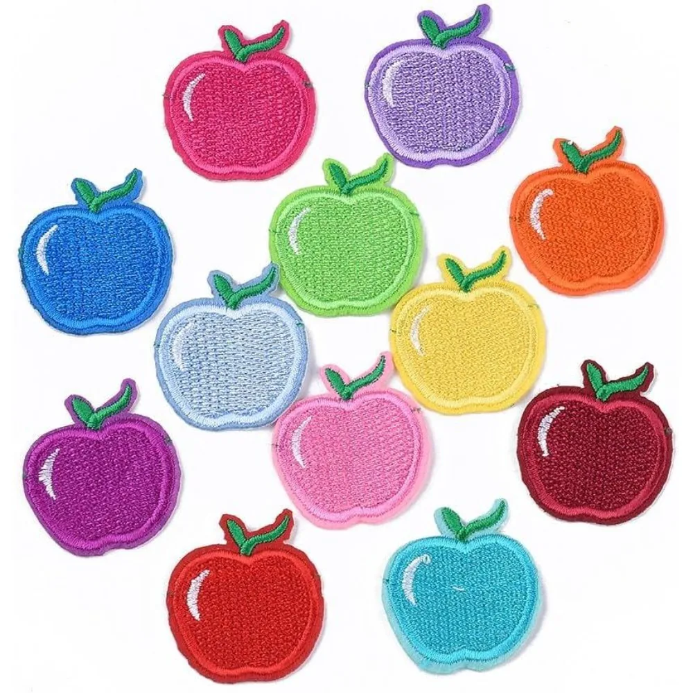 120Pcs Patch Iron on Fruit Applique Patch Cute Cartoon Back to School Teacher Assorted Colors Embroidered Appliques Patches