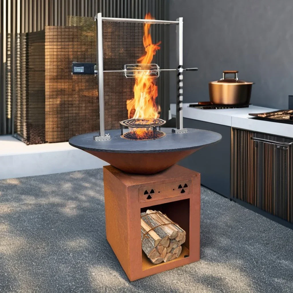 Wholesale custom Corten Steel Outdoor Kitchen Accessory Powder Coated Fire Pit BBQ Grill for 3-5 People Zero Smoker