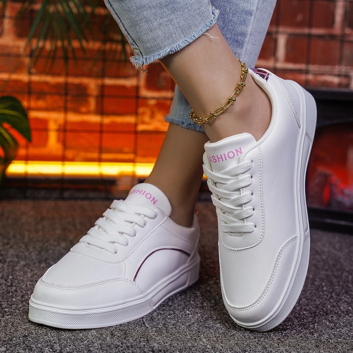 Women Men White Shoes Board Outdoor Casual Shoes White Walking Lace Up Sneakers Thick Sole PU Leather Flat Female Luxury Fashion