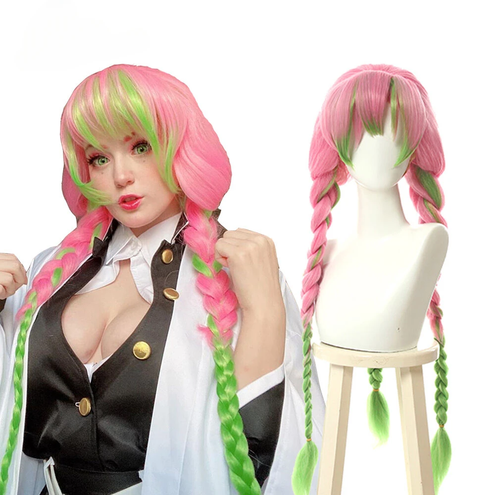 For Demon Slayer: Kimetsu no Yaiba Kanroji Mitsuri Cosplay Wigs Braided hair