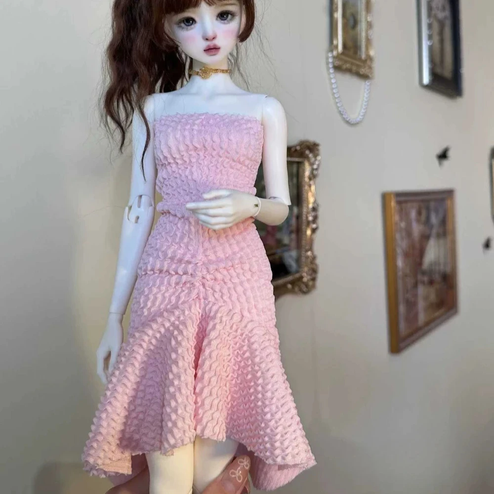 (Customized) 1/4 1/3 Doll's Clothes for 45/60cm Bjd Doll Pink Irregular Dress Girl Play House Dress Up Doll Accessories,No Doll