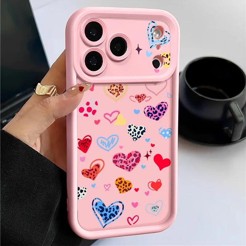 Coque souple antichoc avec imprimé léopard et cœurs colorés, étui pour iPhone 17 Pro Max Funda iPhone 16 Pro Max 11 12 13 14 15 16E