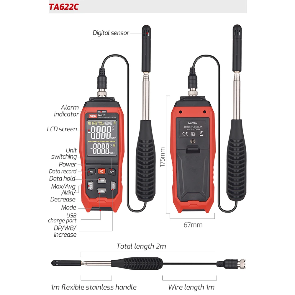 TA622A TA622B TA622C Cyfrowy termometr Higrometr Wielofunkcyjny stacja pogodowa Tester temperatury Miernik wilgotności Pirometr