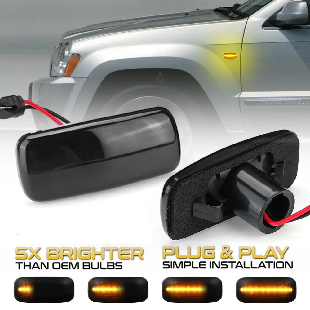 

Smoked Dynamic LED Side Marker Turn Signal Lights For Jeep compass Grand Cherokee Chrysler 200 300C Dodge Avenger Lancia Flavia