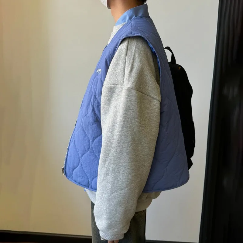 Autumn Winter New Japanese Retro Cotton Padded Vest Men Lightweight Blue Outer Layer Sleeveless Jacket Unisex Highstreet Parkas