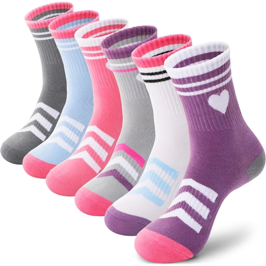 

Girls Socks for Youth Teen Athletic Sport Basketball Crew Style Cotton Breathable Soft Socks 6 Pairs Pack Ideal for School Gym