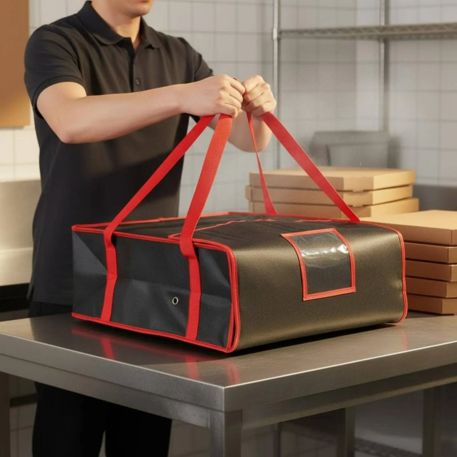 Insulated Pizza Carrier Portable Pizza Delivery Bag Professional Food Delivery Bag Clear Order Window Large Food Transport Tote