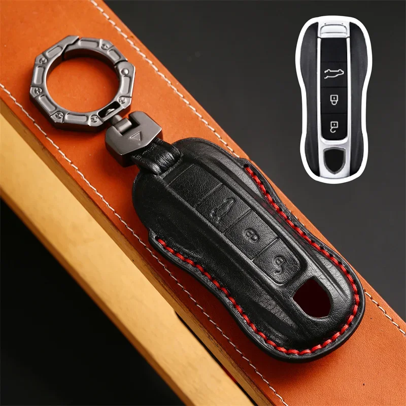 

1pc Luxury Leather Car Key Protector Case Key Fob Cover Bag For Porsche Macan 911 Panamera Cayenne Carrera Taycan Auto