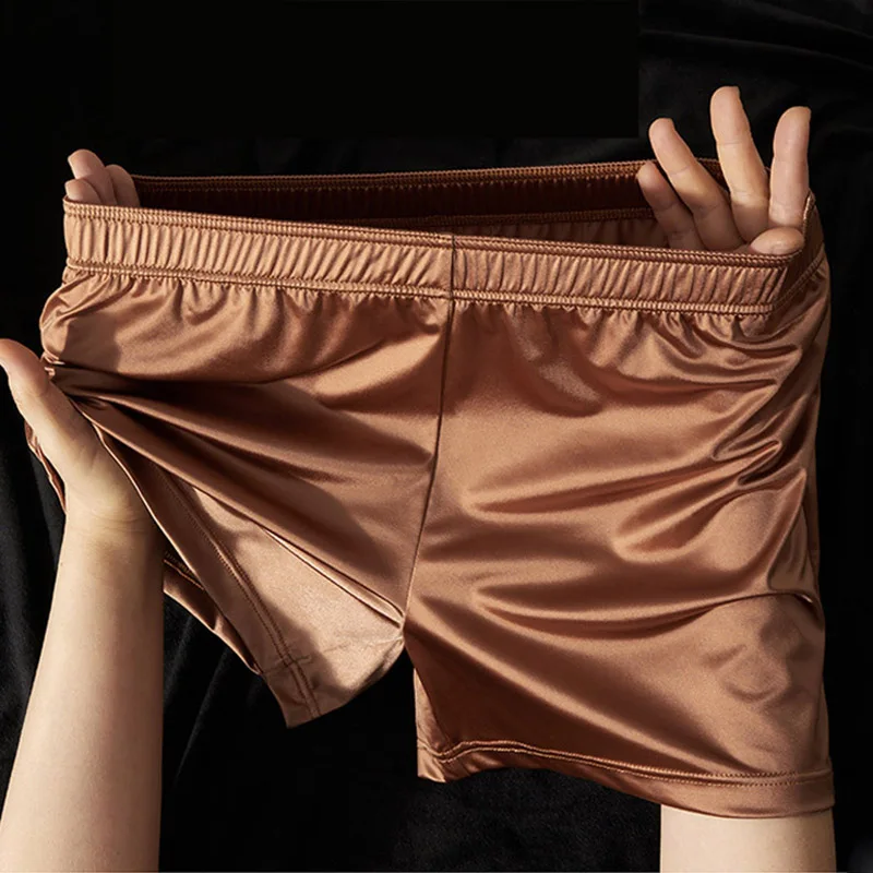 3pcs Summer Satin Men's Boxer Shorts Ice Silk Underwear Solid Color Underpants Male Breathable Home Wear Pajama Pants