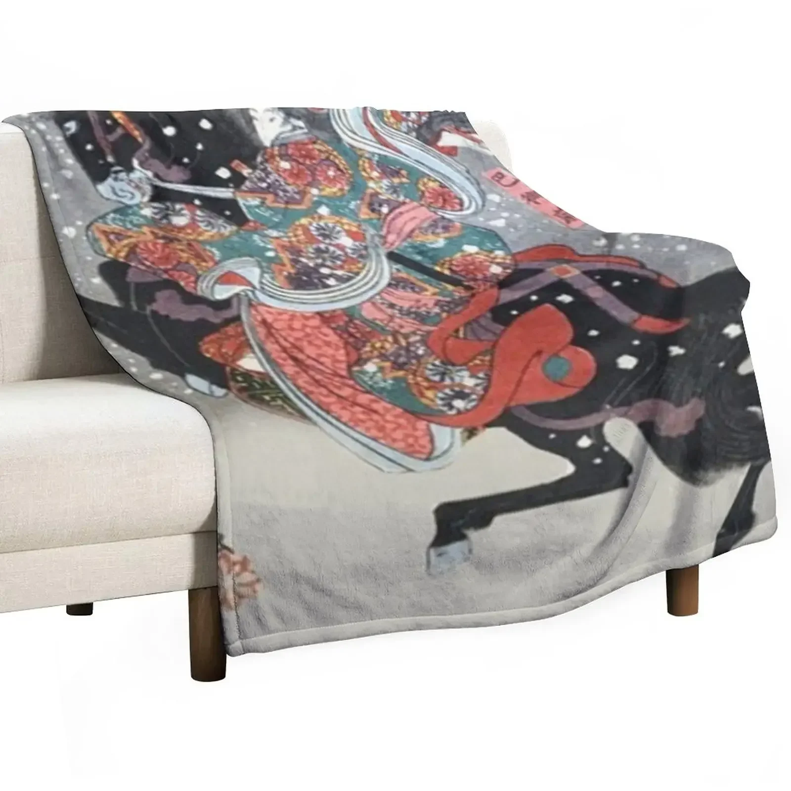 

Japanese ukiyo-e woodblock print of the great female samurai, Tomoe Gozen by Utagawa Hiroshige Throw Blanket Sofa Quilt Blankets