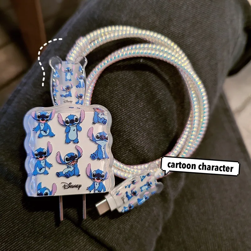 18W/20W Charger Protective Case Cartoon Stitch Cable Protector for iPhone 16 15 Charging Cable Data Charger Rope Cable Winder