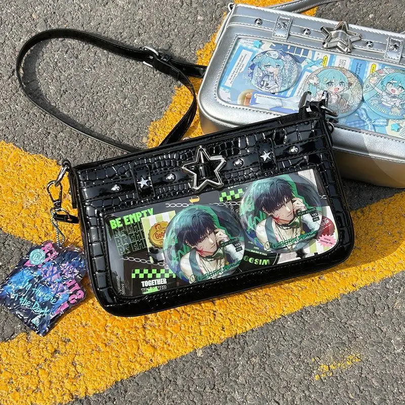 Japanese Harajuku Star Studded Shoulder Bag Women Subculture Anime Transparent Compact Ita Bag Ladies Hot Girl Y2k Crossbody Bag - view 3
