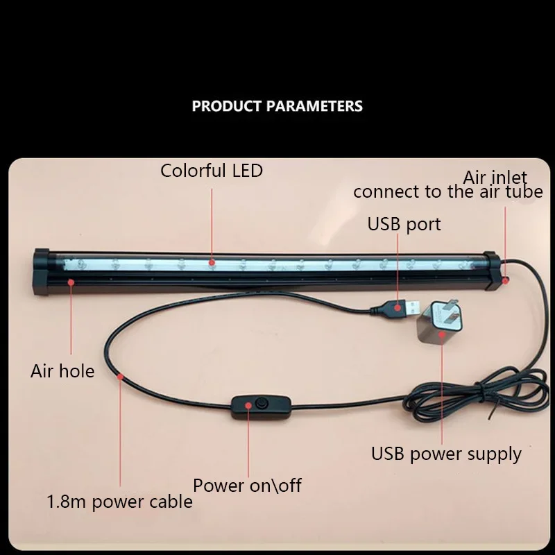 

Светодиодный воздушный насос Пузырьковое освещение аквариума Погружной насос с пузырьковым светом