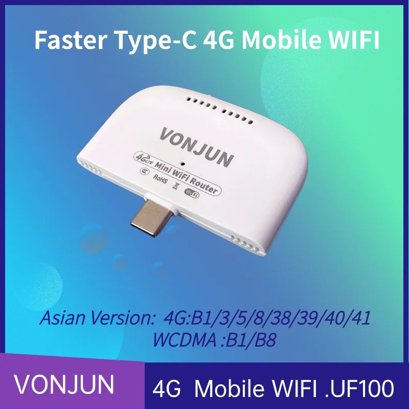 VONJUN 4G C타입 USB 와이파이 동글, LTE 나노 SIM 카드 모바일 라우터, 휴대용 무선 핫스팟 UF100