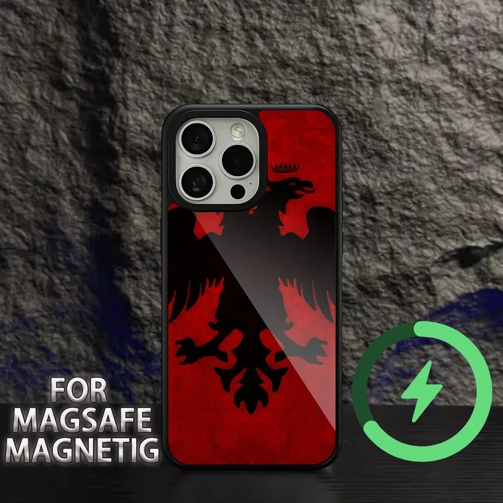 Albanian Flag Eagle  Phone Case For iPhone 15 14 13 12 11 Pro Max Plus Magsafe Magnetic Wireless Charging Cover