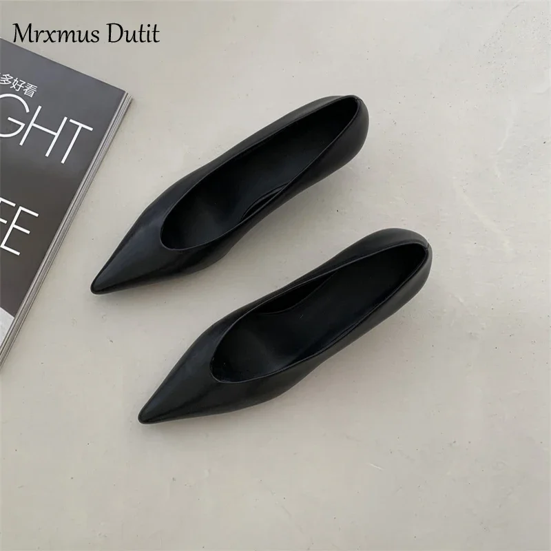 Mrxmus Dutit 2024 New Women England Style Office Lady Fashion Elegant Sheep Slip-On Shoes High Heels Shoes Pointed Toe Shoes