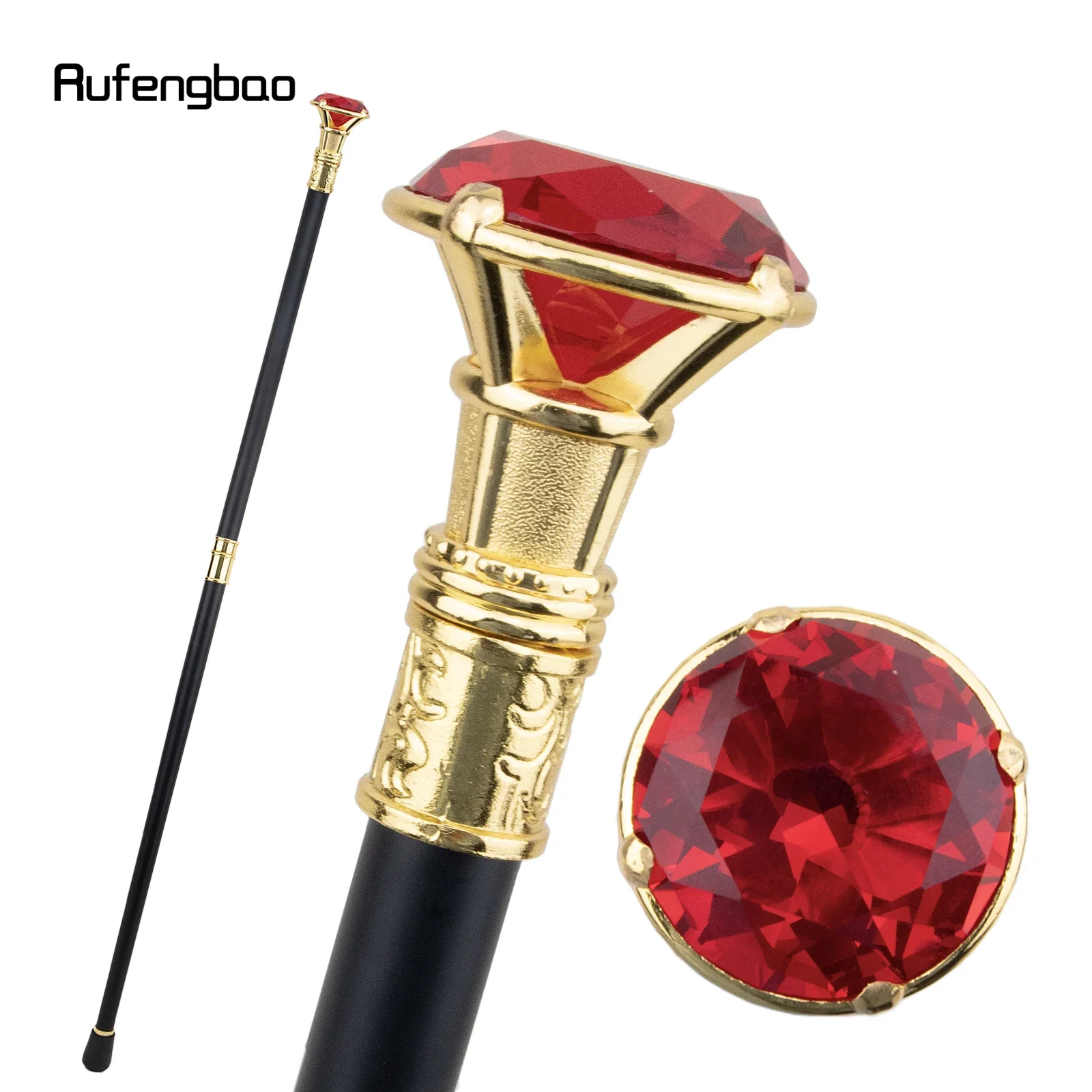 

Red Diamond Type Golden Walking Cane Fashion Decorative Walking Stick Gentleman Elegant Cosplay Cane Knob Crosier 93cm