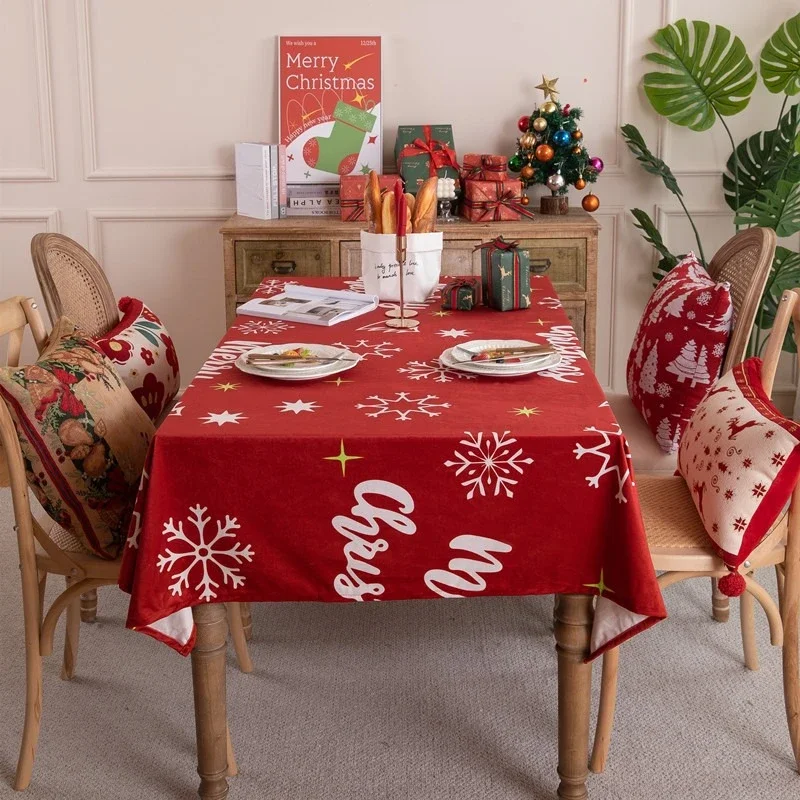 Couverture de Table de noël en flanelle, motif imprimé, nappe réutilisable pour décor de fête de vacances, cadeau du nouvel an, décorations de table