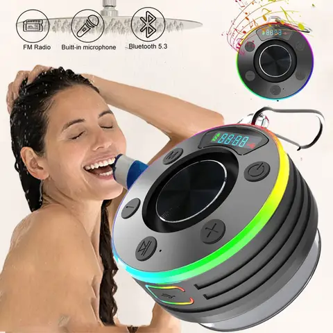 샤워 블루투스 5.3 스피커 방수 무선 핸즈프리 통화 음악 플레이어 욕실 풀에 대 한 미니 휴대용 FM 라디오 서브 우퍼