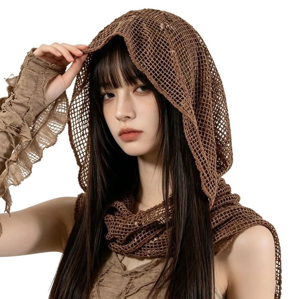 Fairy Solid Color Hooded Headscarf Breathable Y2k Head Wraps Harajuku Scarf Glitter Turbante Streetwear