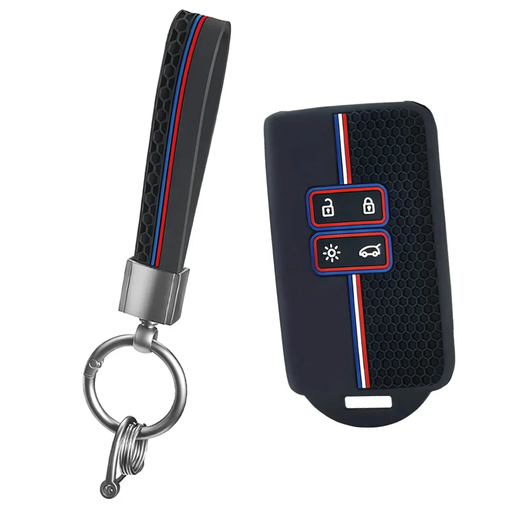 Racing Hex Stripe Key Sleeve With Keychain For Renault Sandero Espace Kangoo Laguna Talisman Twingo Remote Holder
