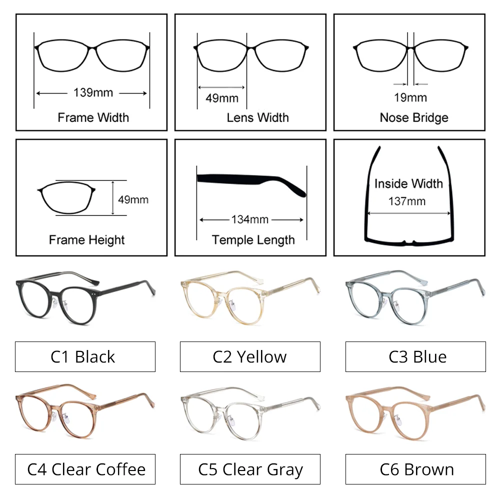 TWO Oclock Korea Style Round Eyeglass Frame Clear Transparent Myopia Medical Glasses without Graduation Anti Blue Light Eyewear