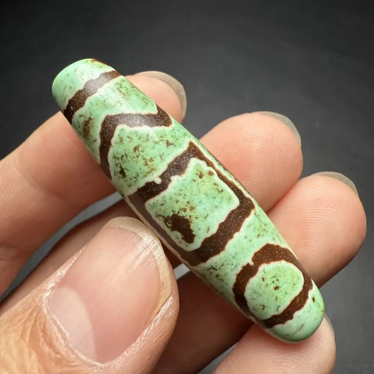 Energy Tibetan Top Old Agate highland barley xi zenghuai  Long dZi Bead Totem Pendant 48x13mm