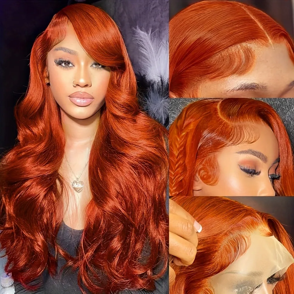 

30 Inch Orange Ginger Wig Human Hair 200 Density Lace Front Wigs Human Hair Pre Plucked with Baby Hair Ginger Body Wave Wig 13x4