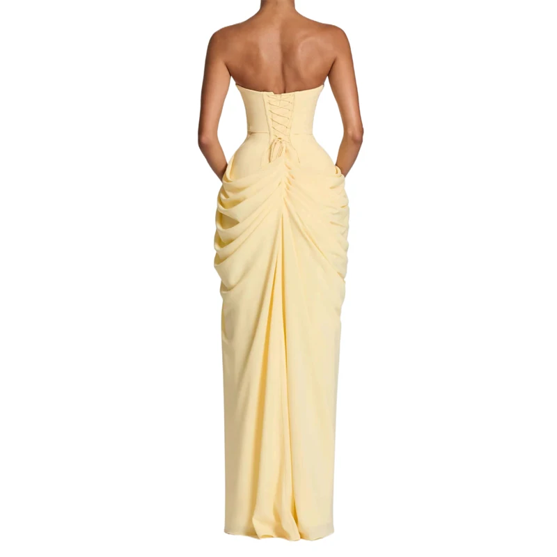 Damen trägerloses asymmetrisches Maxikleid mit Rüschen, Bandage-Taille, langes Abendkleid, sexy französischer Stil, für Abendpartys, Strandurlaub, Sommeroutfit – Detail 2